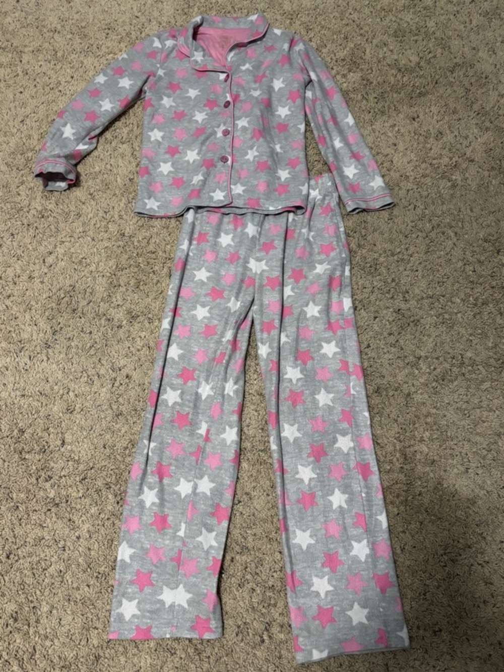 Sleep On It Grey, Pink & White Star Fleece Pajama Set